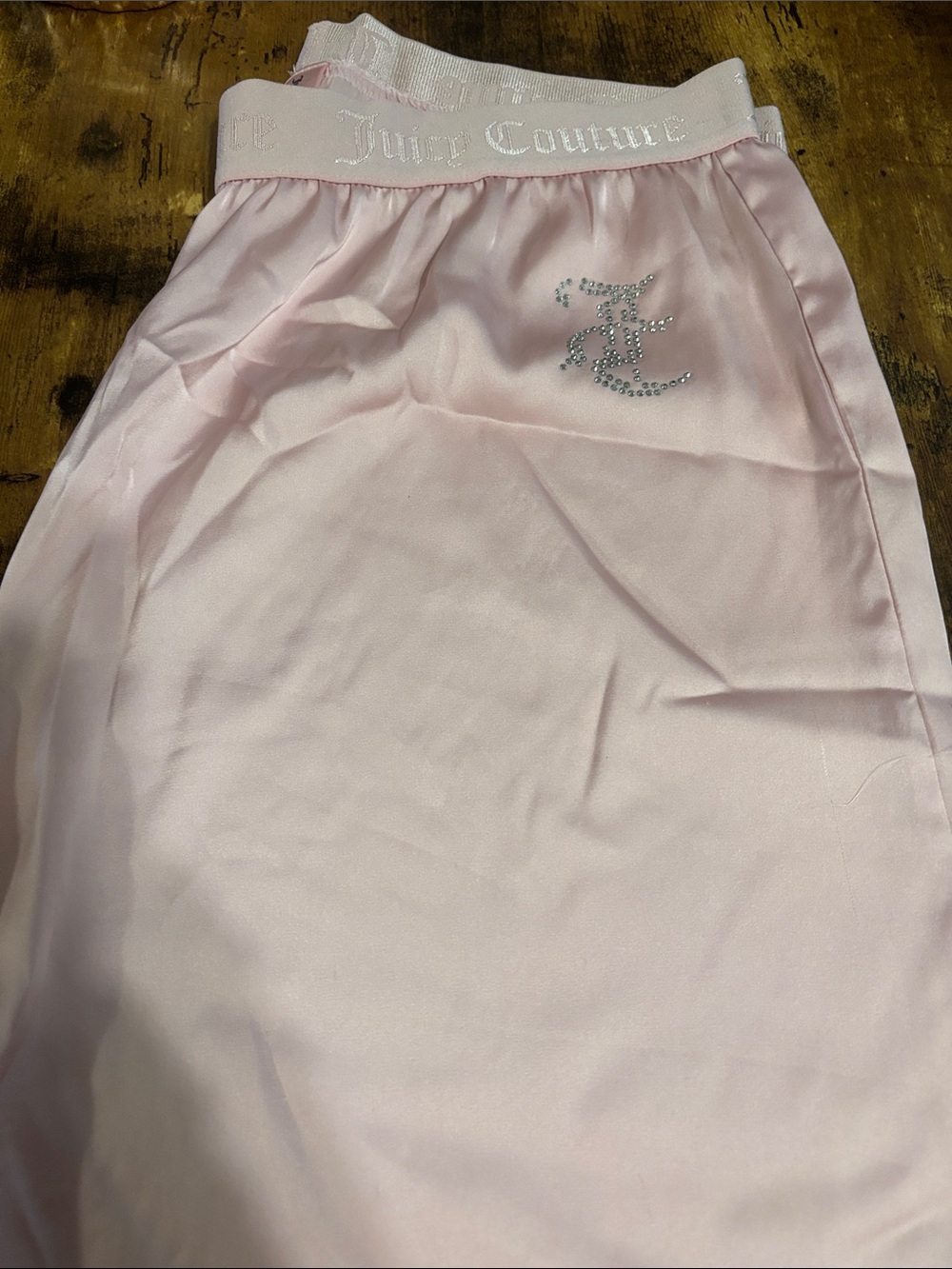 Juicy Couture Light Pink Satin Sleep pants  with Rhinestone JC Logo